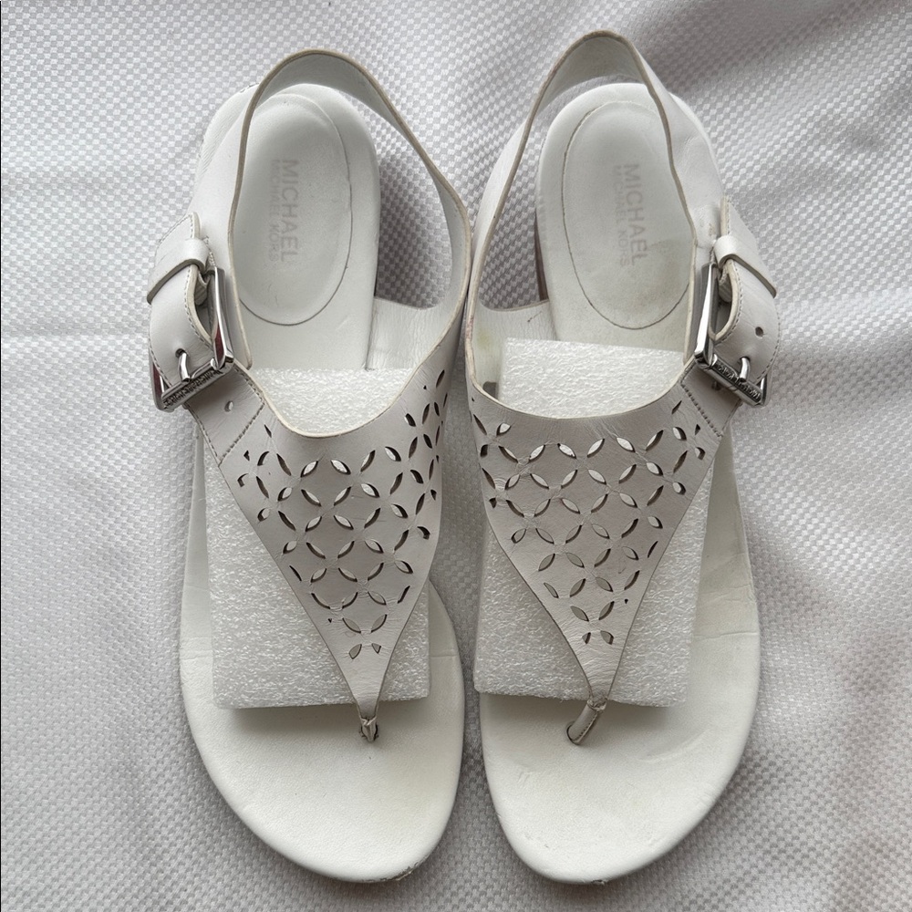Michael Kors Cream Sandals with Silver Accents